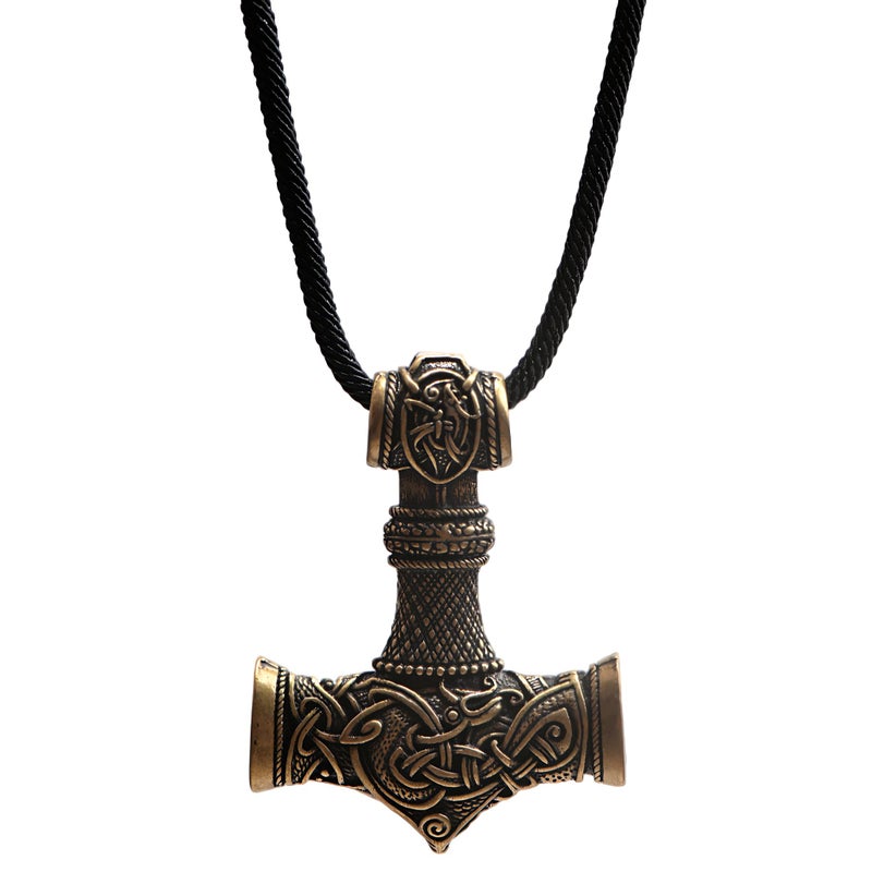 LANGHONG Thor Hammer Necklace â€“ Viking Necklace For Men, Norse Mythology Amulet Jewelry (Antique Bronze) - Image 1